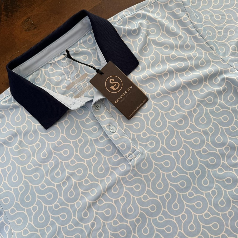 Sutton Golf Men's Light Blue Patterned Polo with Navy Collar